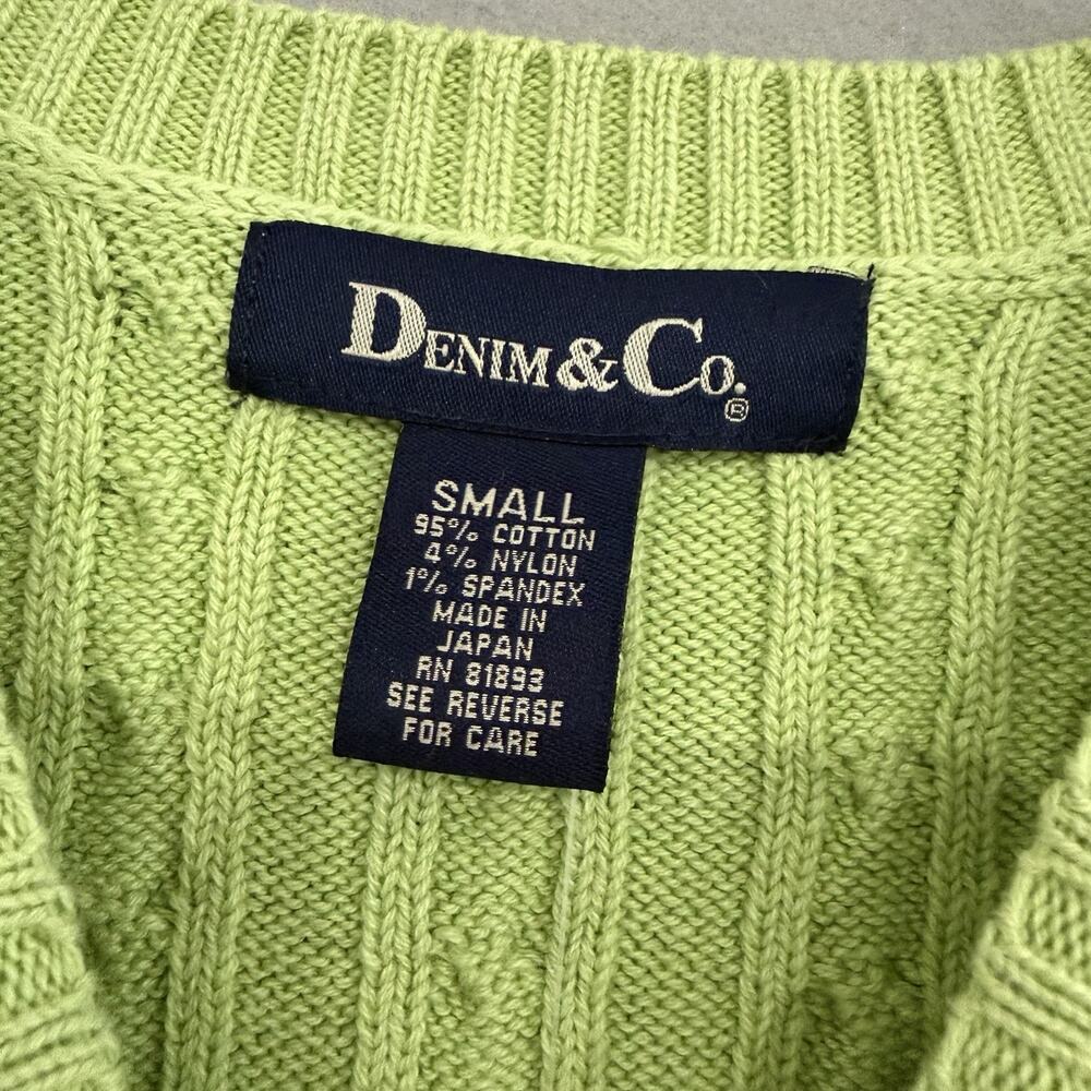 Denim & Co. Cable Knit Sweater Top Women's Small Green Pullover Fisherman NEW - Picture 5 of 9
